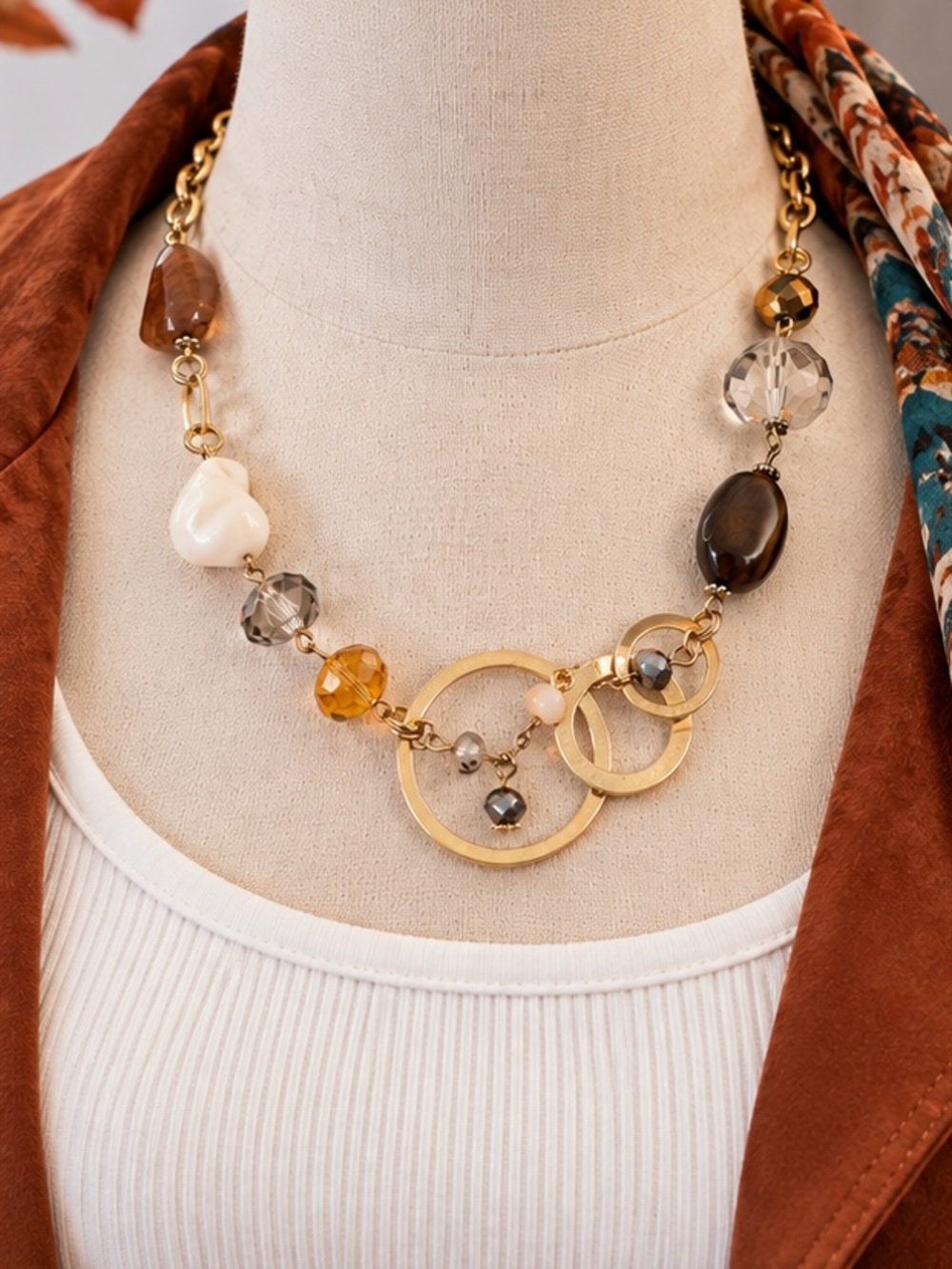Gold-Tone Mixed Resin & Acrylic Statement Necklace (BN3 po)